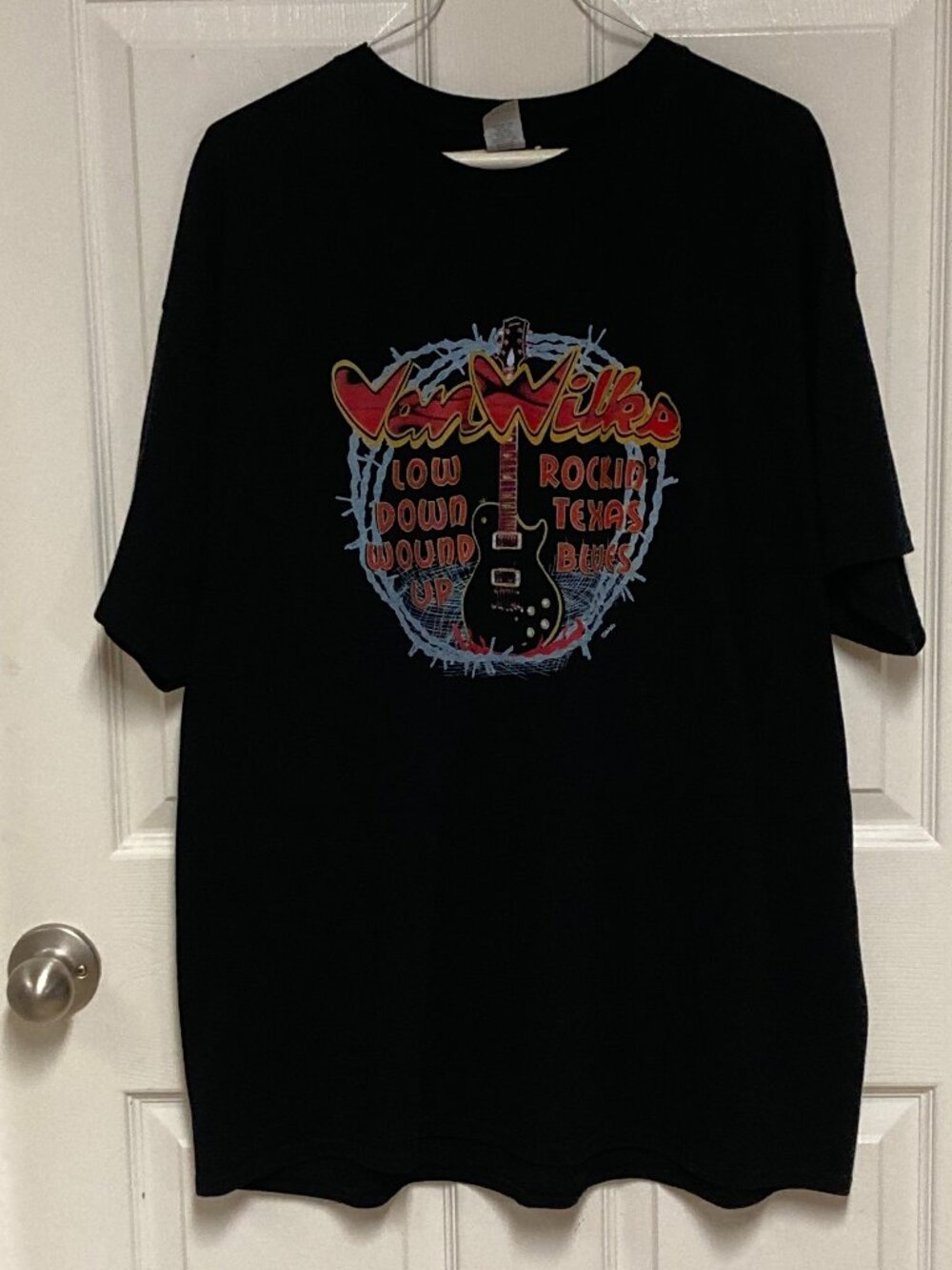 Men's graphic tee by Gildan Van Wilks Rockin' Texas Blues print black sze 2XL